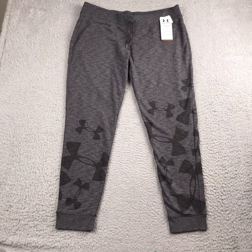 Under Armour Rival Fleece Sportstyle Graphic Crop Joggers Womens L Gray NEW NWT